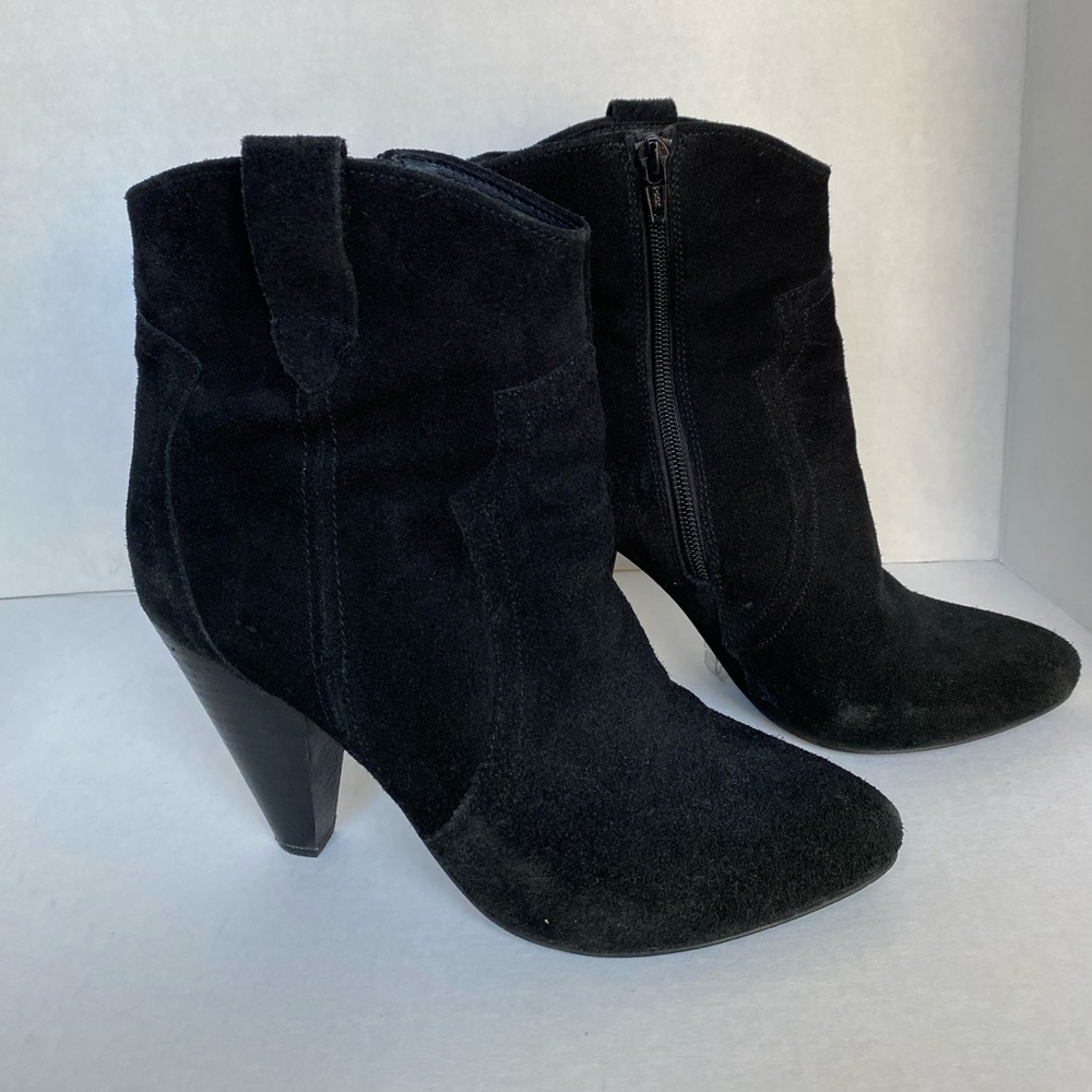 Steve Madden black suede western inspired heeled boots.